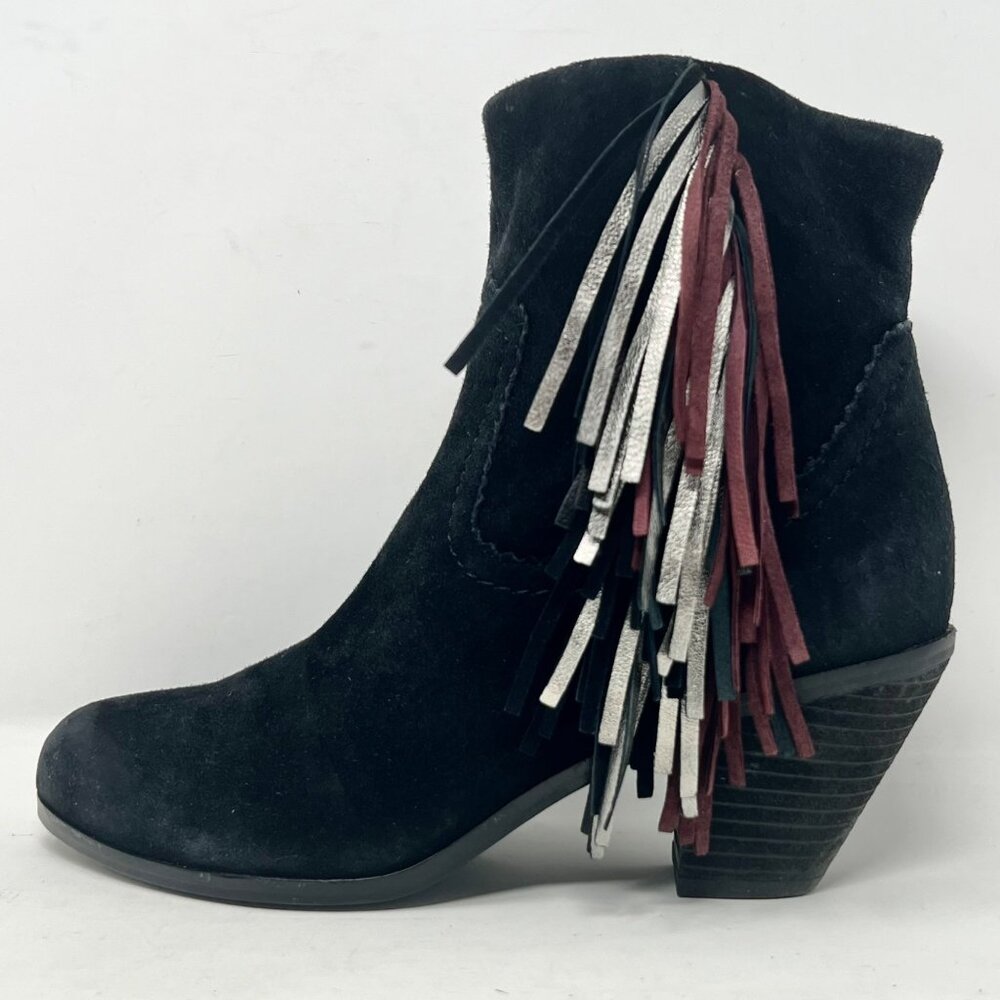 Sam Edelman‎ Louie Ankle Cowgirl 7.5M Fringe Leather Suede Black Purple Silver
